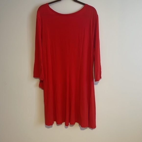 Chicos Jersey Knit Top 3 Tunic High Low Red 3/4 Sleeve Red Eyelet Long Casual - Picture 6 of 8